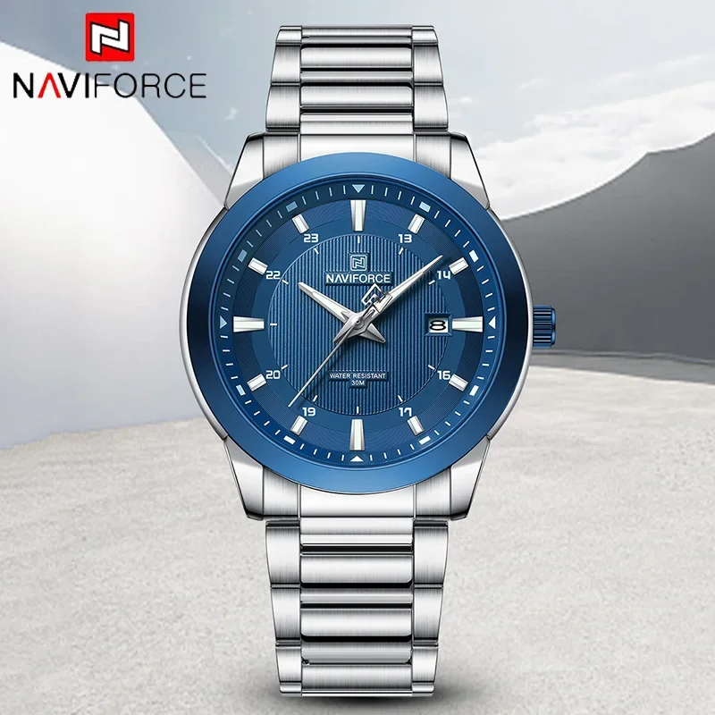 NAVIFORCE Original Design Fashion Men's Quartz Watch Stainless Steel Simple Calendar Male Waterproof Watch Relogio Masculino