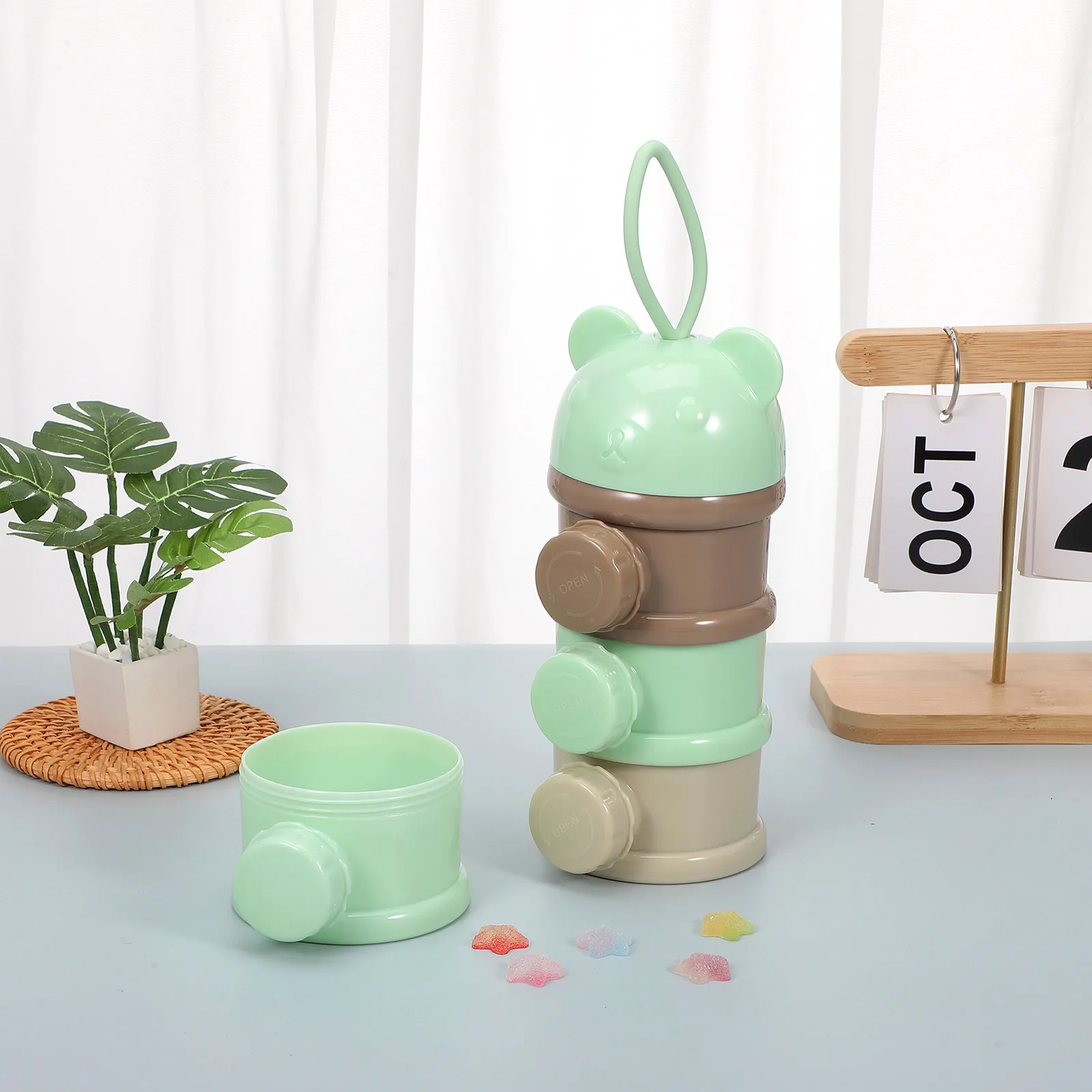Milk Powder Box 4 Layers Large Capacity Portable Light Green Cartoon Infant Storage Container Baby Feeding Tool Formula