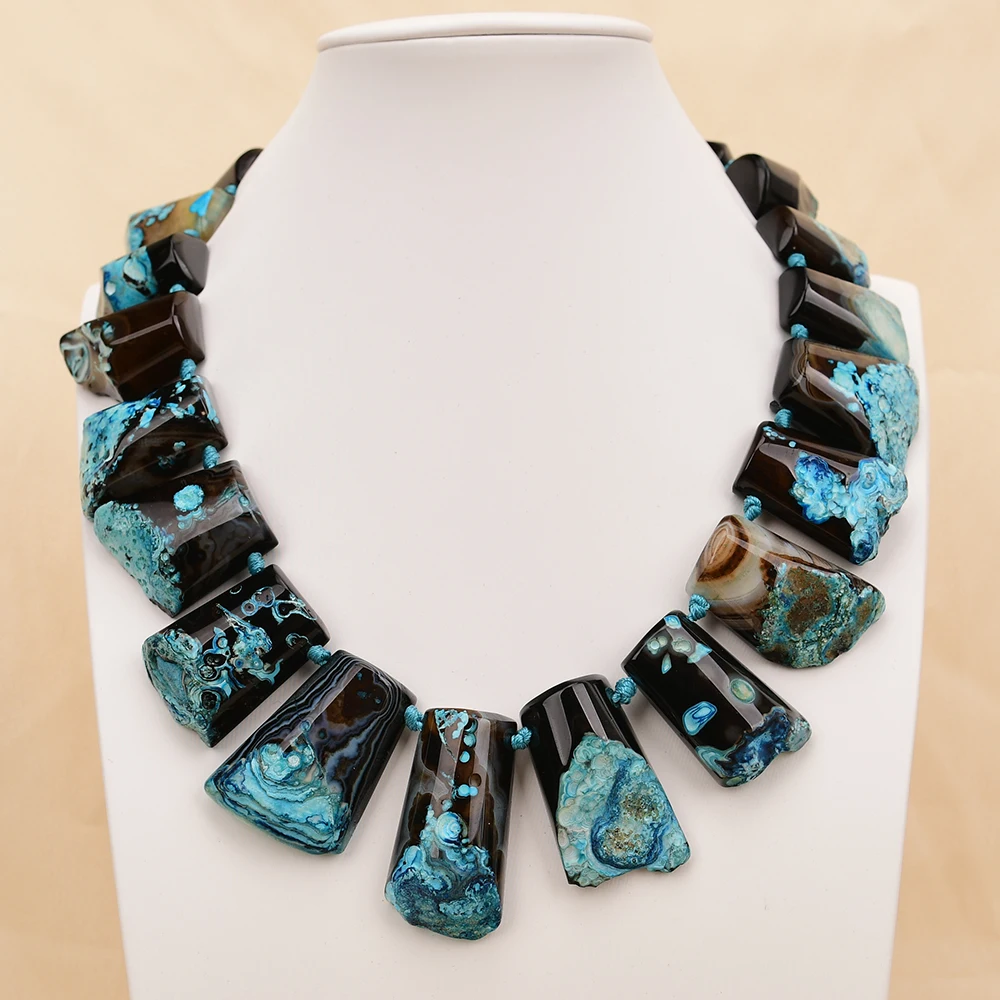 

G-G 19 дюймов смешанный синий цвет океанский агат камень сверху просверленная плита самородок ожерелье ювелирные изделия ручной работы