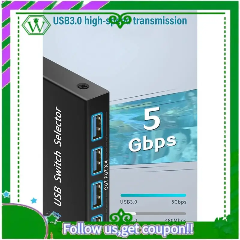 

Reliable-USB 3.0 Switch KM Selector 4 Computer Laptop PC Host Sharing 4 USB Devices KVM Switcher Box Share Printer Mouse Keyboar