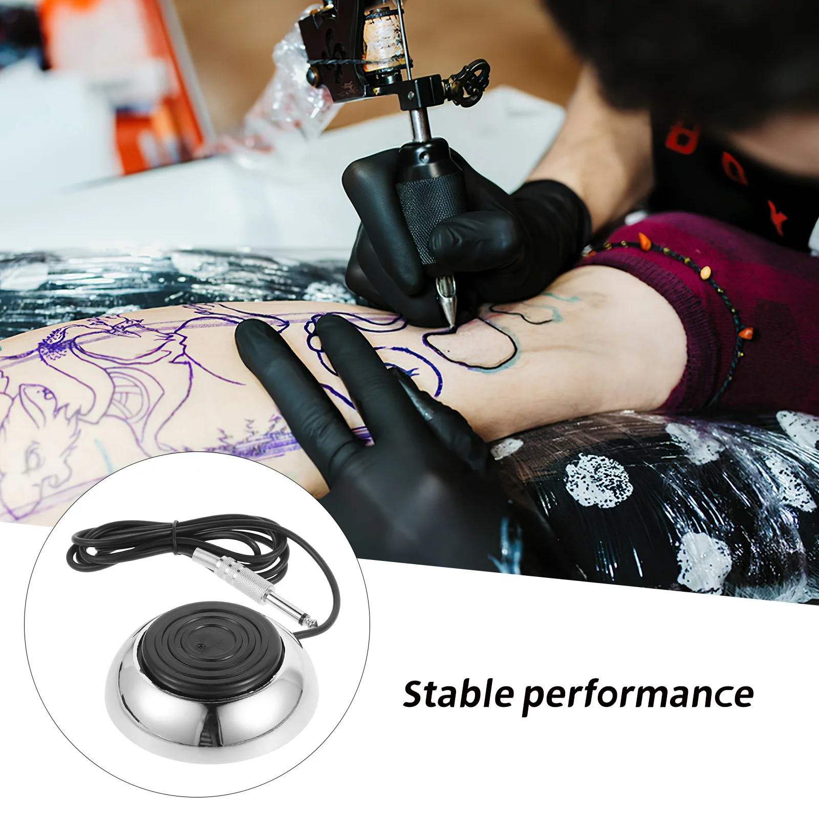 

Tattoo Foot Pedal Round Stainless Steel Soft Wire Clip Cord For Machine Power Supply Stable Current Output Professional