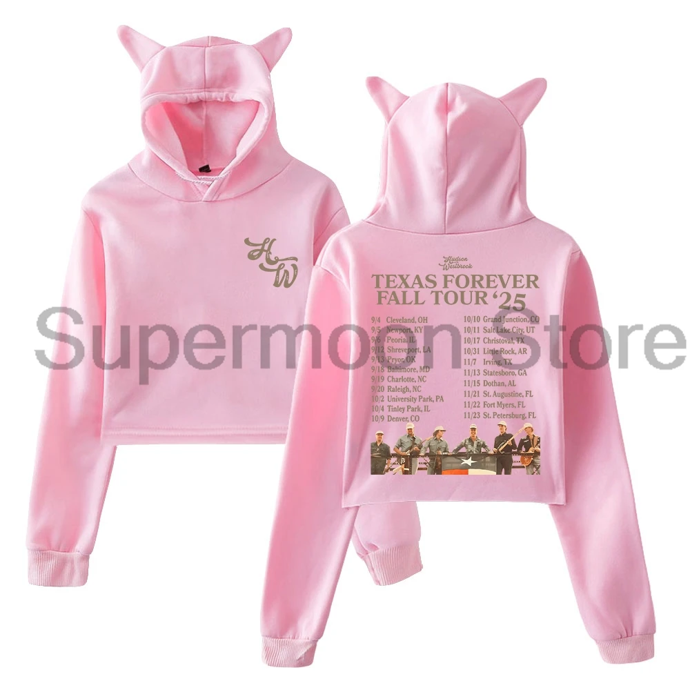

Hudson Westbrook Texas Forever Tour 2025 Hoodie Cat Ears Hooded Sweatshirts Long Sleeve Crop Top Women's Clothes