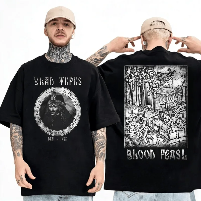 Camiseta de Manga Corta para Hombre, Diseño de Vlad Drácula, Cuello Redondo, 100% Algodón, Informal, Deportiva, Transpirable, para Verano
