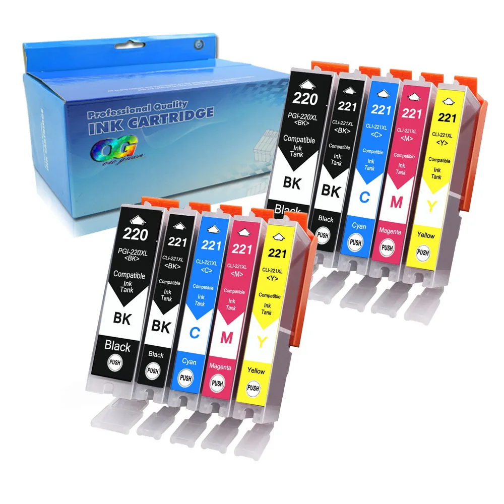 

10PK Compatible for Canon PGI-220 CLI-221XLRefillable Ink Cartridge With ARC Chip For IP3600 IP4600 IP4700 MP540 MP560 MP620