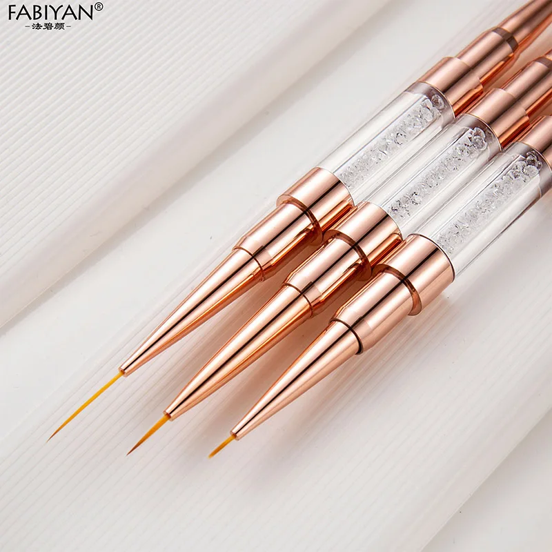 Oro rosa doppia testa 5/7/9/12/15/20mm Nail Art Liner pennello linee per unghie disegno pittura fiore penna strass manico