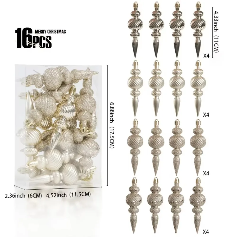 

16Pcs 16Pcs/Box Christmas Hanging Balls Special Shaped Gold Powder Christmas Tree Ornaments with Hanging Rope Multi-functional