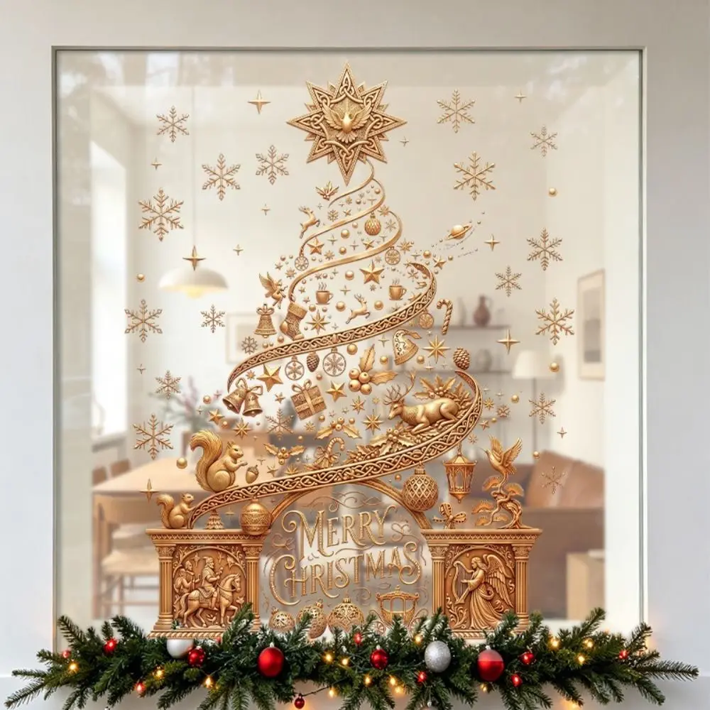 PVC Christmas Window Stickers Electrostatic Whole Sheet Xmas Wall Sticker Reusable Christmas Window Decals Glass Doors