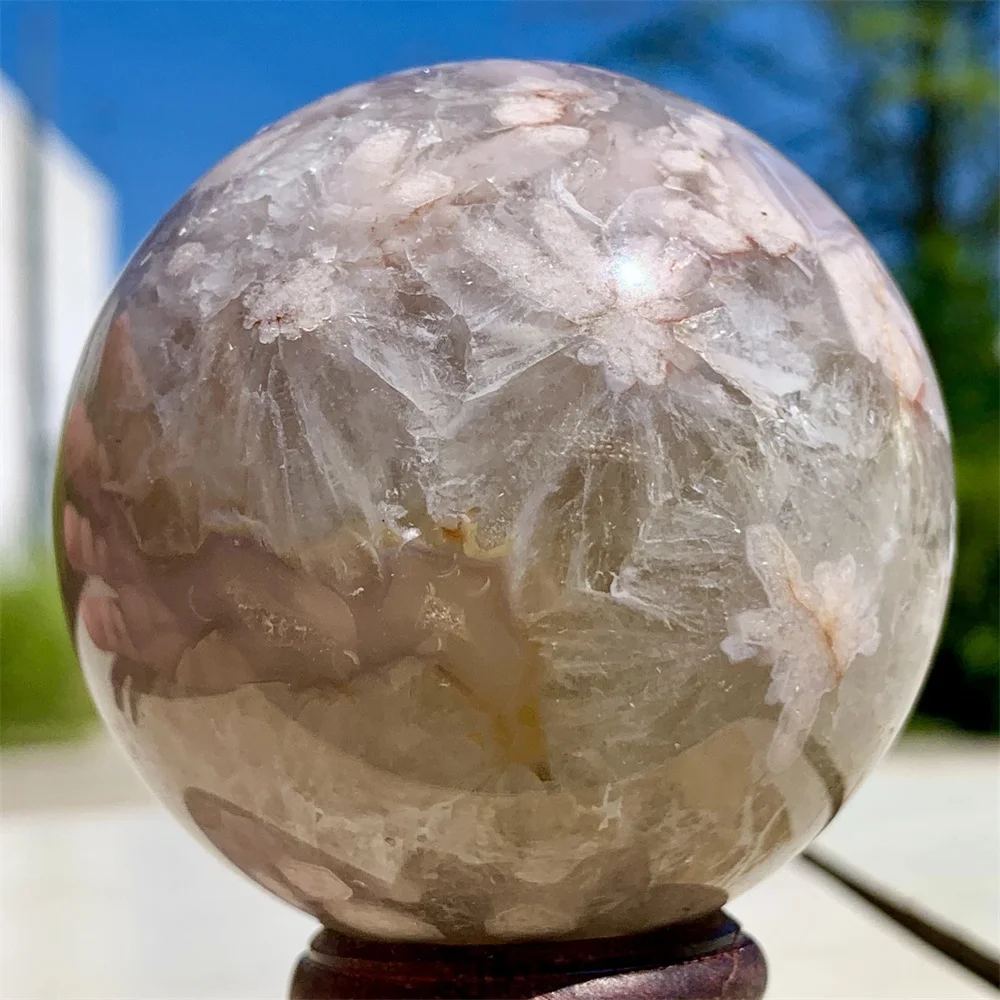 Natural Sakura Agate crystal sphere, energy gemstone, spiritual healing, gift, room decoration, demagnetization meditation