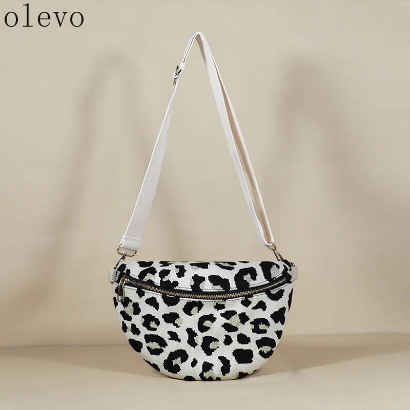 

Fashion Knitted Chest Bag Retro Leopard Print Waist Bag for Women Purse Designer Fanny Pack Lady Casual Shoulder Crossbody Bags