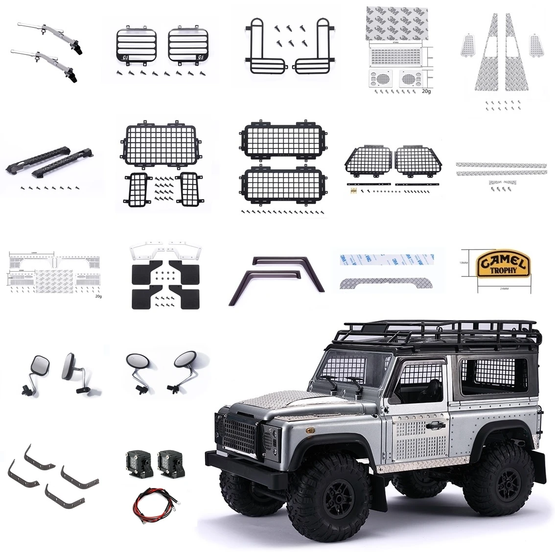 

MN99S MN D90 OP Simulated Decorations DIY Accessaries Window Net Rearview Mirror Wiper LED Light 1/12 RC Car Upgrade Parts