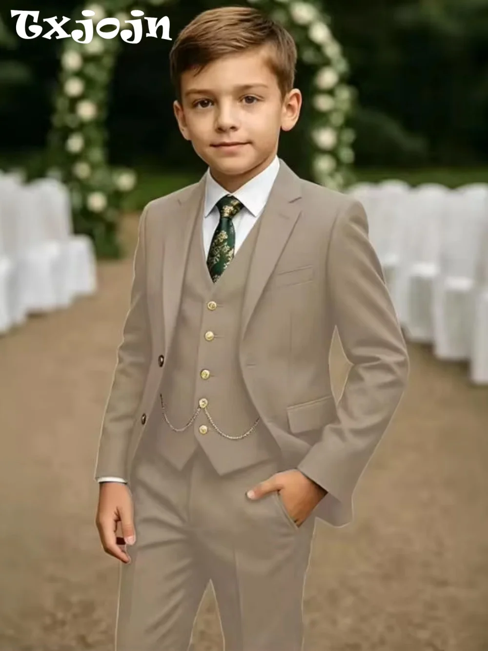 

Notched Lapel Boys Slim Fit Suits 3 Pieces For Stage Performance Elegant Handsome Kids Suit Set Wedding Guest Tuxedo 2-20T
