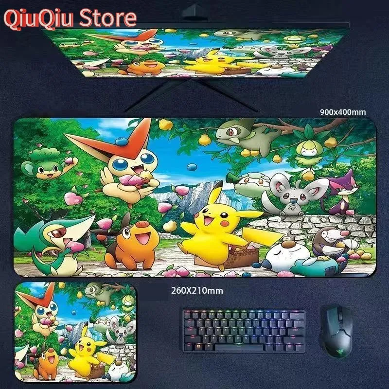 Tapis de souris Pokémon Go Pikachu, Extra-large et épais, pour clavier d'ordinateur, bureau, 90x40/80x30/60x30/26x21cm, décoration de bureau de dessin animé mignon