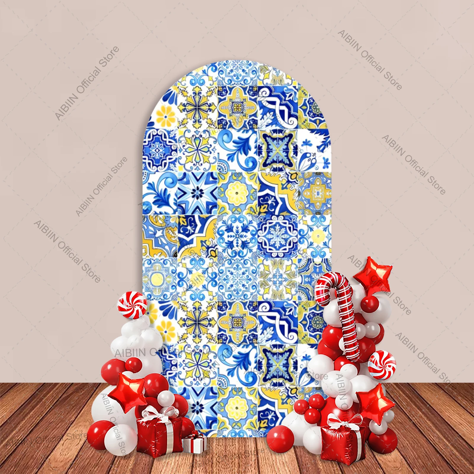 Lemon Bridal Shower Arch Backdrop Cover Blue Tiles Birthday Baby Shower Party Decor Background Wedding Cake Portrait Photozone