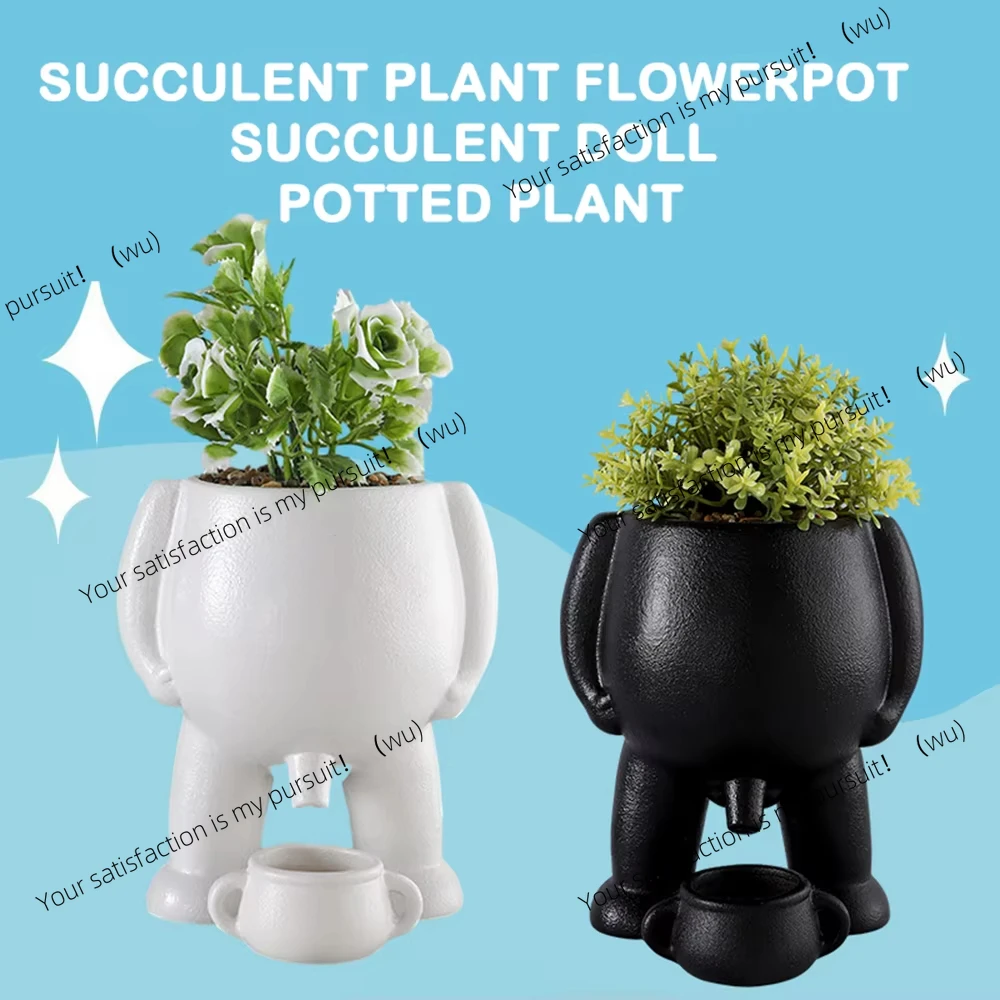 Spoof Ceramic Peeing Potted Plan,Novelty Peeing Planter Pot with Drainage,Desktop Flower Planter Display Pot for Bedroom Patios