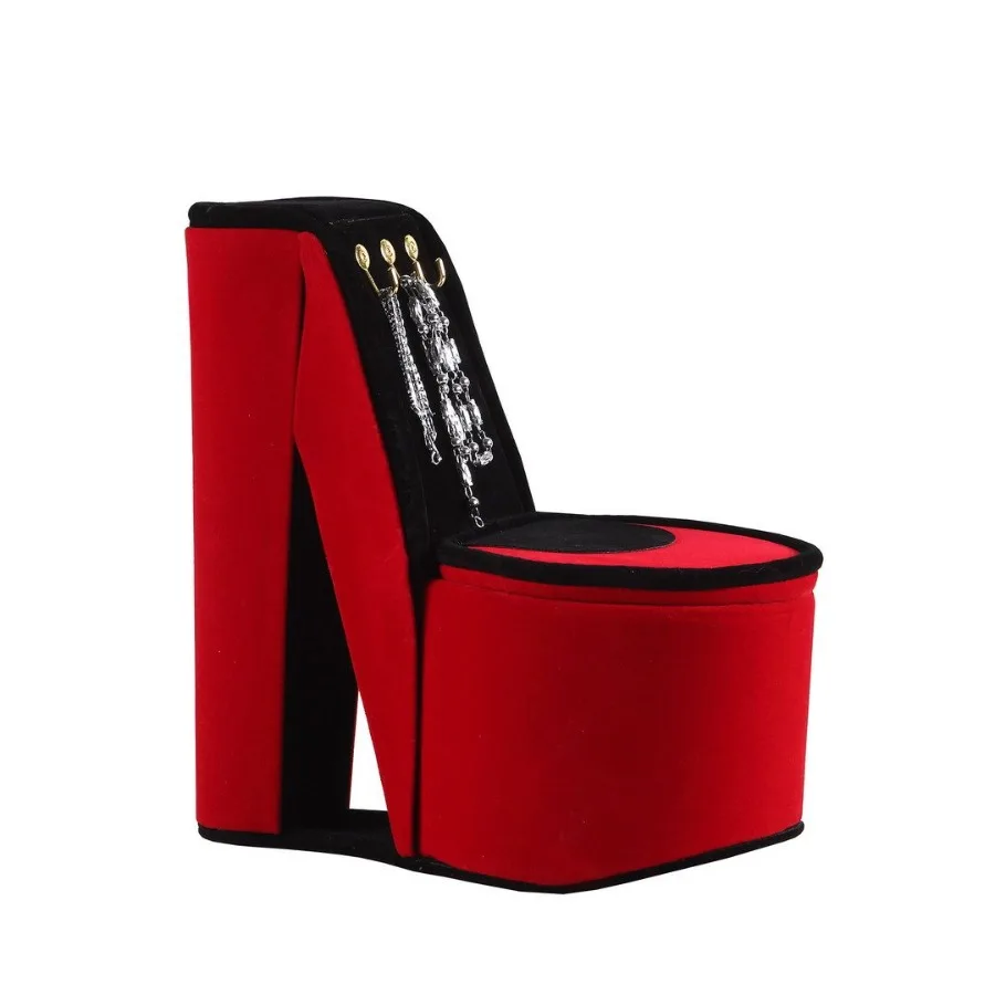

9 Tall Display Jewelry Box with Hooks High Heel Shoe Design Red Velvet