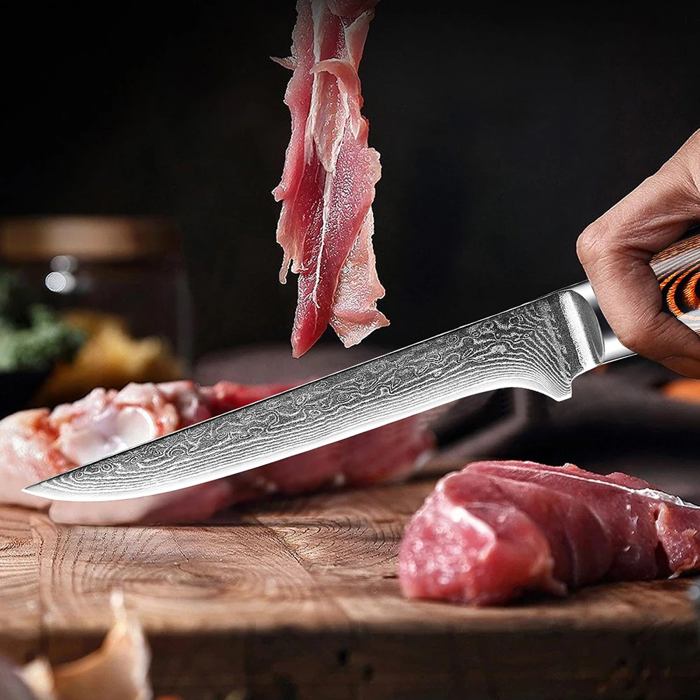 XITUO 6 Piece Damascus Knife Block Set Japanese Chef Knife Set 67-Layer VG10 Steel, Chef Knife, Paring Knife, Boning Knives