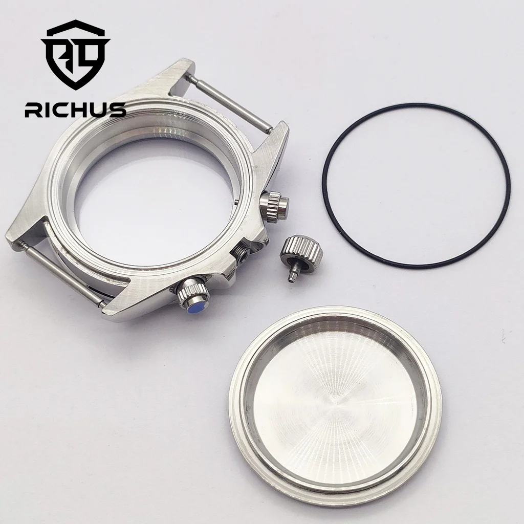 حافظة RICHUS VK63 مقاس 39 ملم حافظة ساعة فضية من الزجاج المعدني تناسب VK63 ملحقات ساعة حركة كوارتز