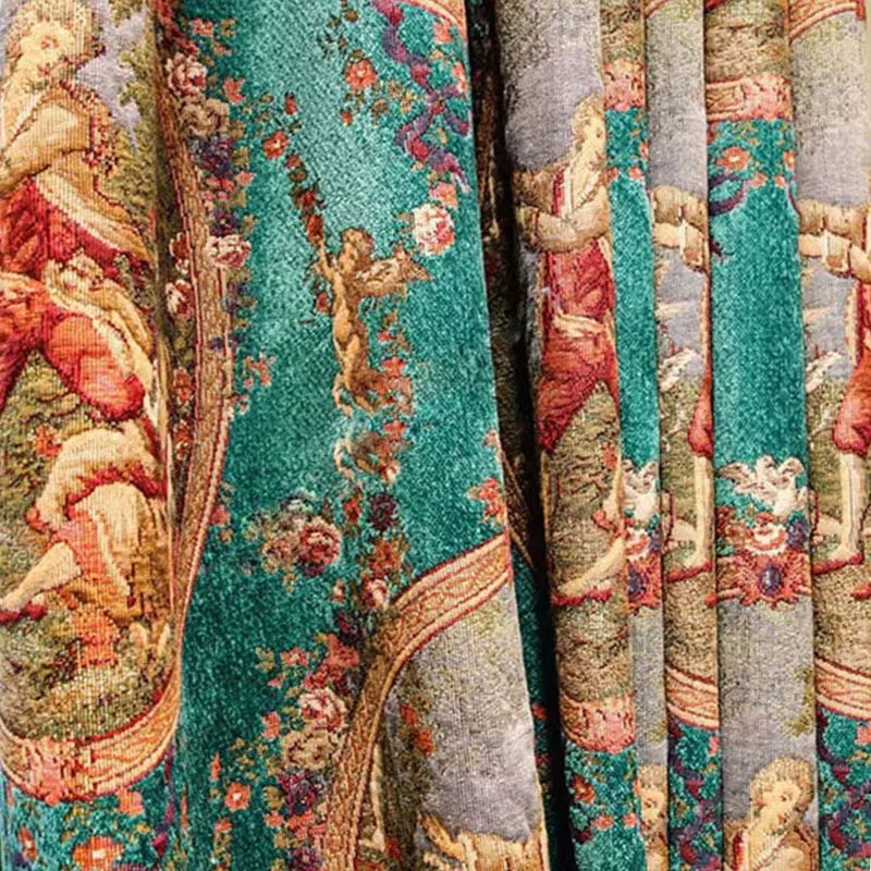 Living room drape with Valance Green Villa Decor Luxury 2026 Turquoise blackout Room decoration Hall door window blinds curtains