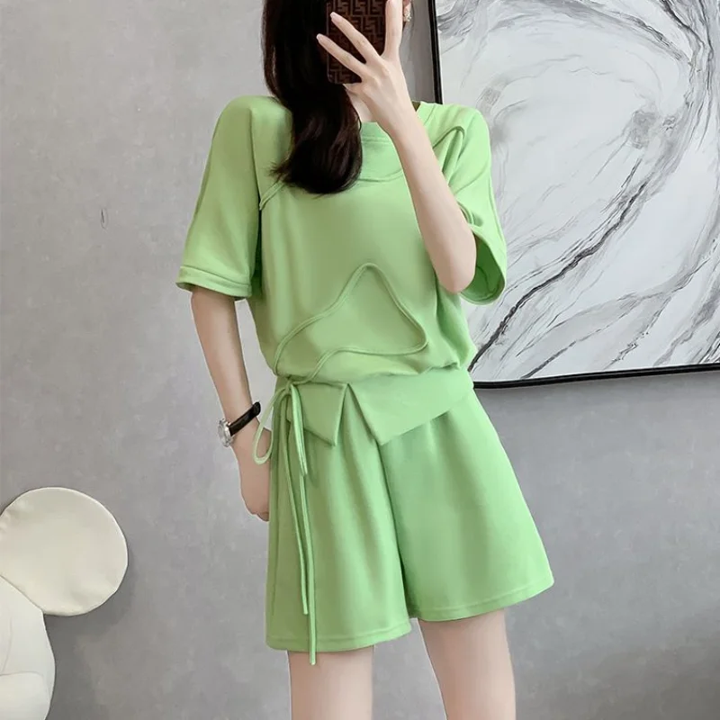 Women\'s Short Sets 2 Pieces New Sleeve Female Shorts Summer Kit Cheap And Korean Style Offers Light Promotion Novelties Outfit