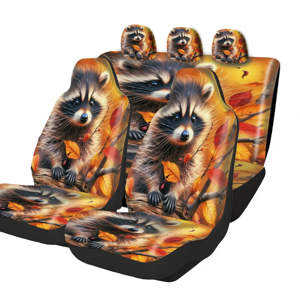 

Raccoon & Autumn Leaves Printed Car Seat Covers - Soft Polyester, Universal Fit For Cars, SUVs, Sedans - All-Season Protection,