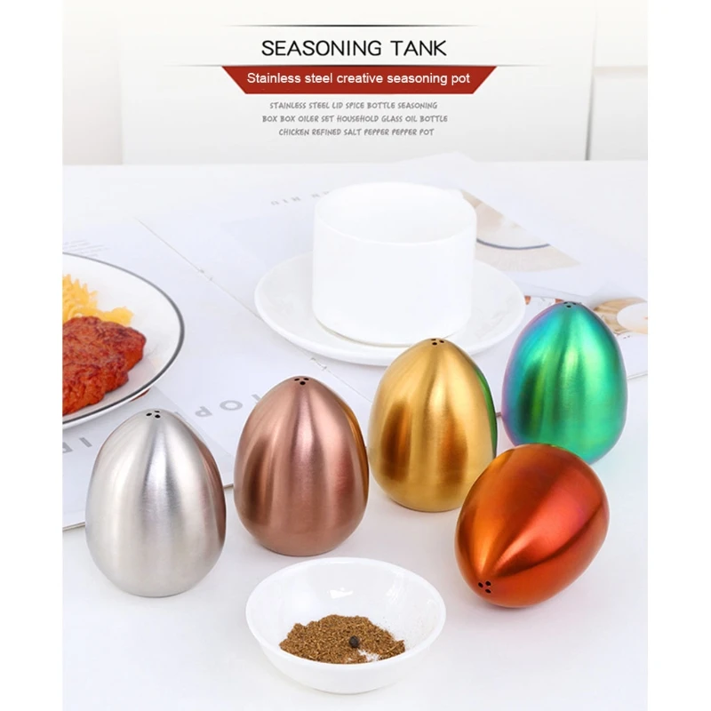 Bonito salero y pimentero con forma huevo, tarro condimentos acero inoxidable, recipiente para especias, lata para para