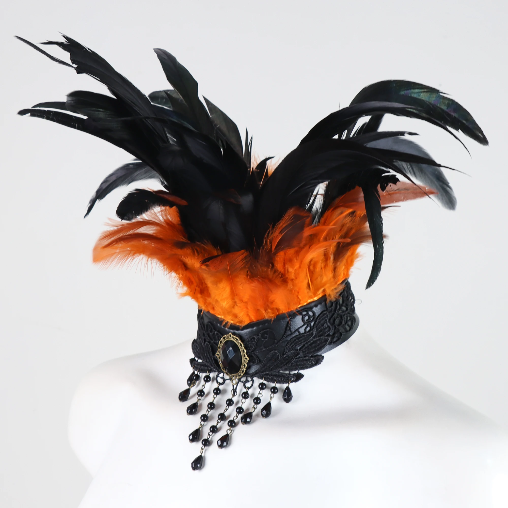 Feather Fake Collar, Neck Accessory Adjustable PU Leather with Feather Wrap Collar, Suitable for Cosplay and Halloween Party