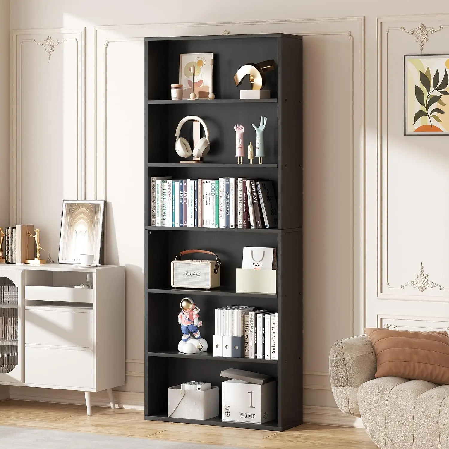6-Tier Open Bookcase and Bookshelf, Floor Standing Wood Display Storage Shelves 71 Inch Tall Bookcase Home Decor , Customized