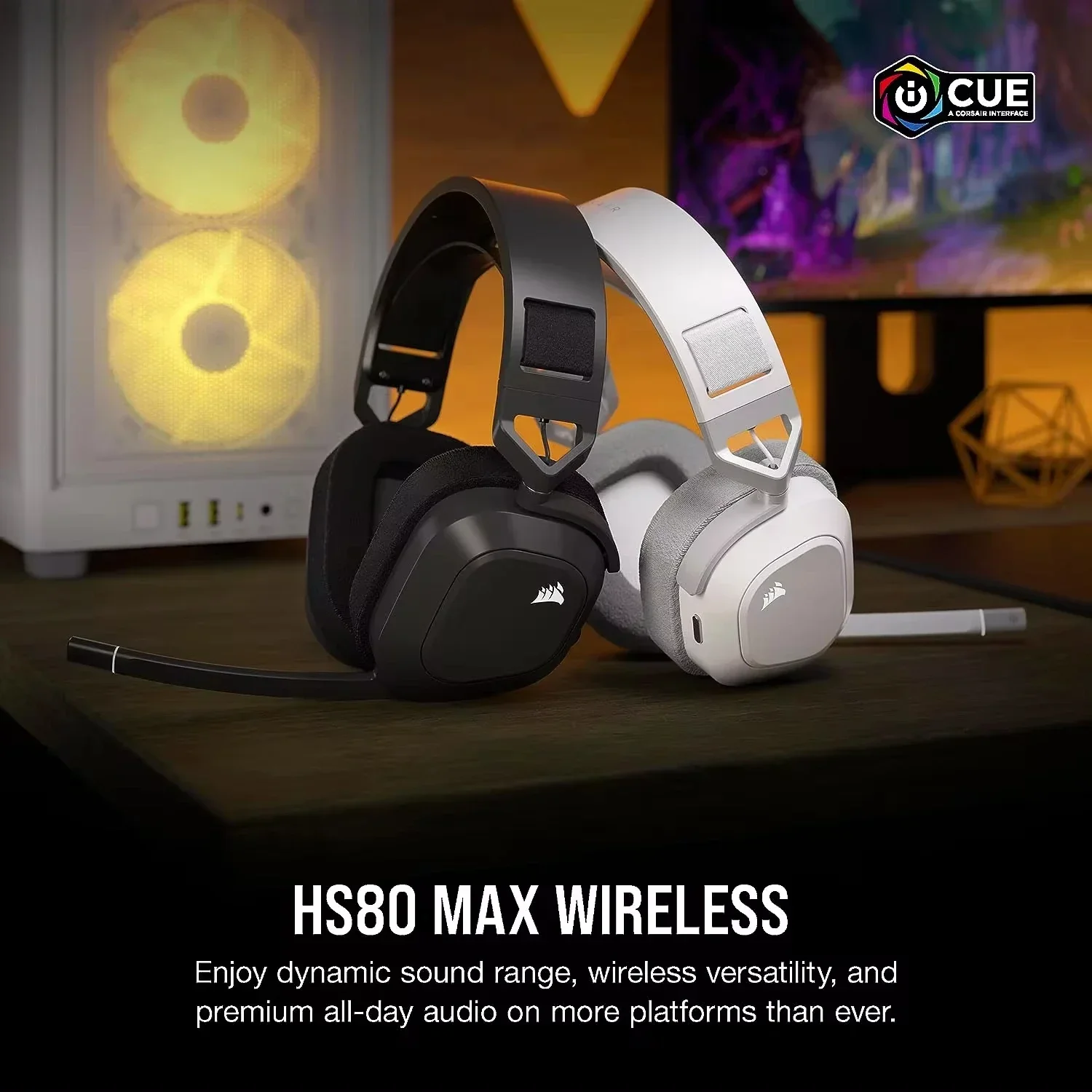 Corsair HS80 MAX Wireless Multiplatform Gaming Headset with Bluetooth - Dolby Atmos - Broadcast Quality Microphone100% original