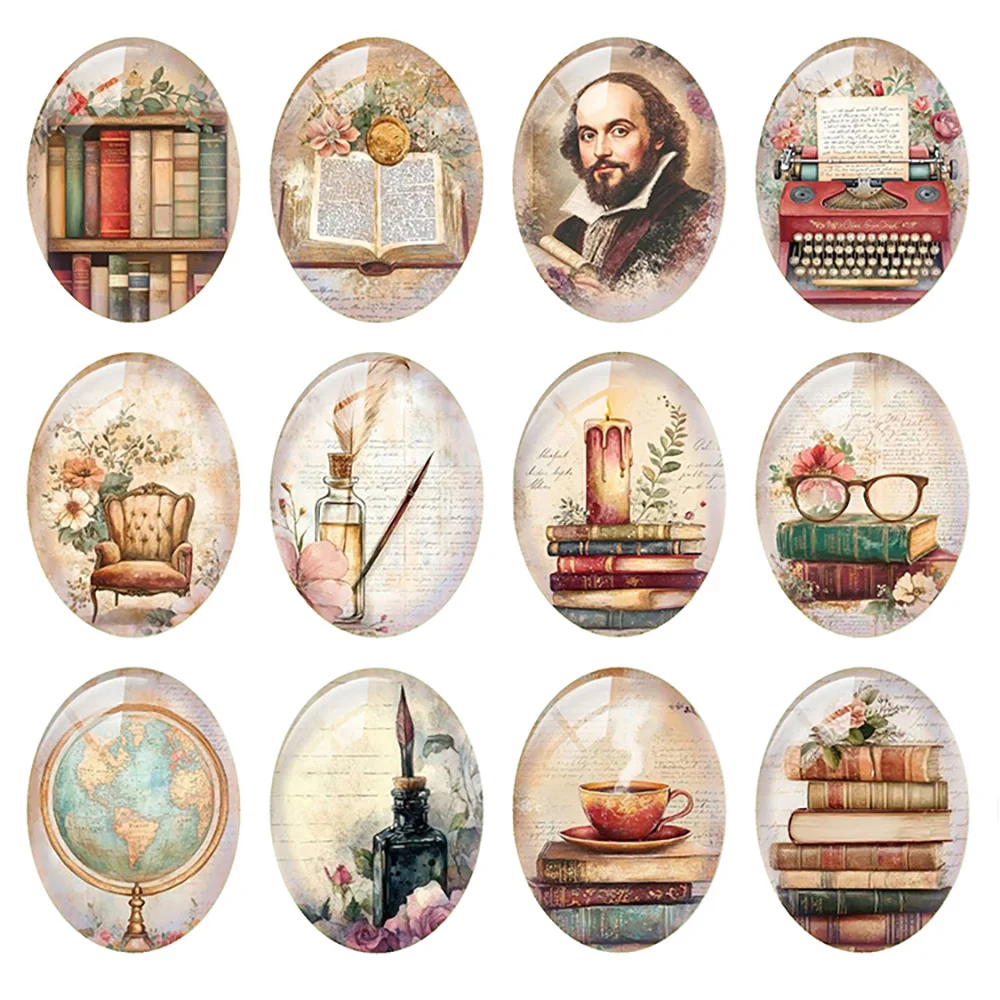 

Random Mixed Round/Oval/Square Retro Love To Read Book Flower Photo Glass Cabochon Flatback Demo Cameo For Diy Jewelry Making