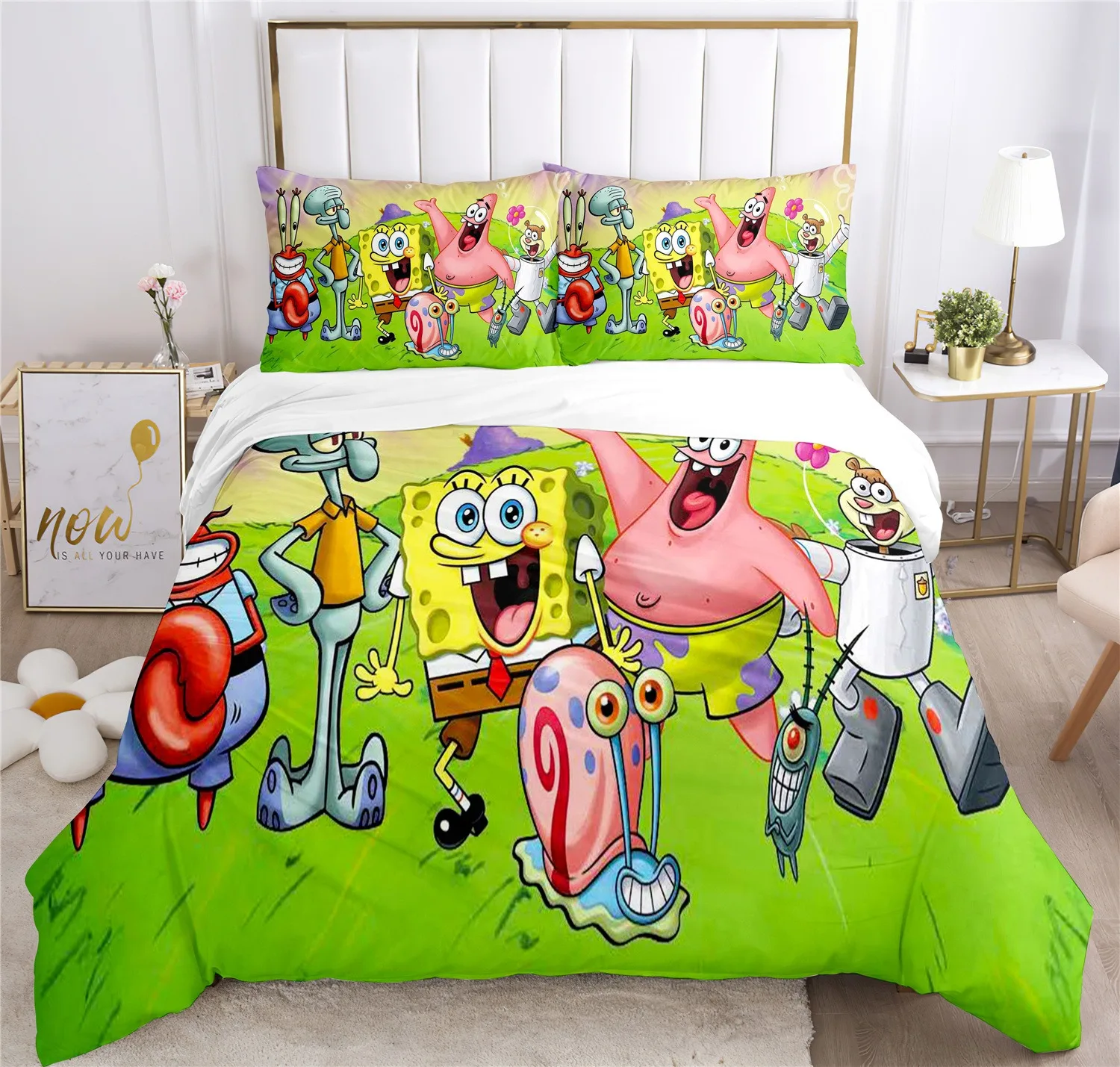 Ensembles de literie de dessin animé Anime SpongeBobed, ensemble de housse de couette et de taie d'oreiller, ensemble de lit imprimé 3D, complet, reine, king size