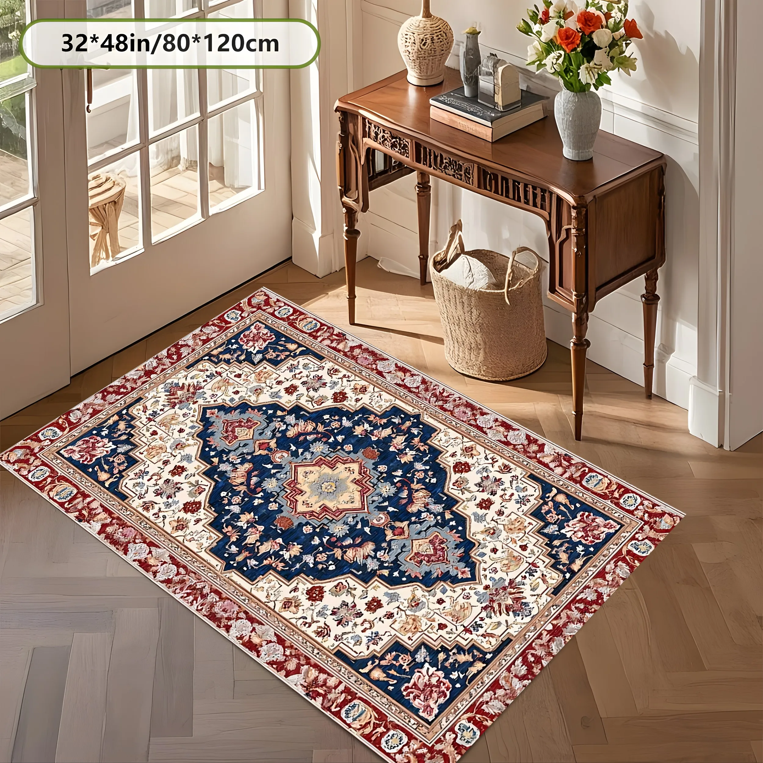 2D Large Rug with Retro Persian Pattern, Light Luxury Retro Style, Suitable for Living Room, Bedroom, and Coffee Table, Instantly Refreshes Autumn and Winter Decorations