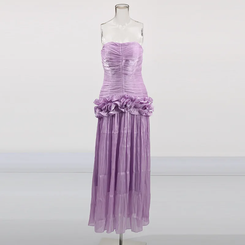 Sexy trägerlose Falten strukturierte Blumenmuster-Abendkleider 2025, Sommer, neues Promi-Club-Party-Burtstagskleid, elegante Kleider