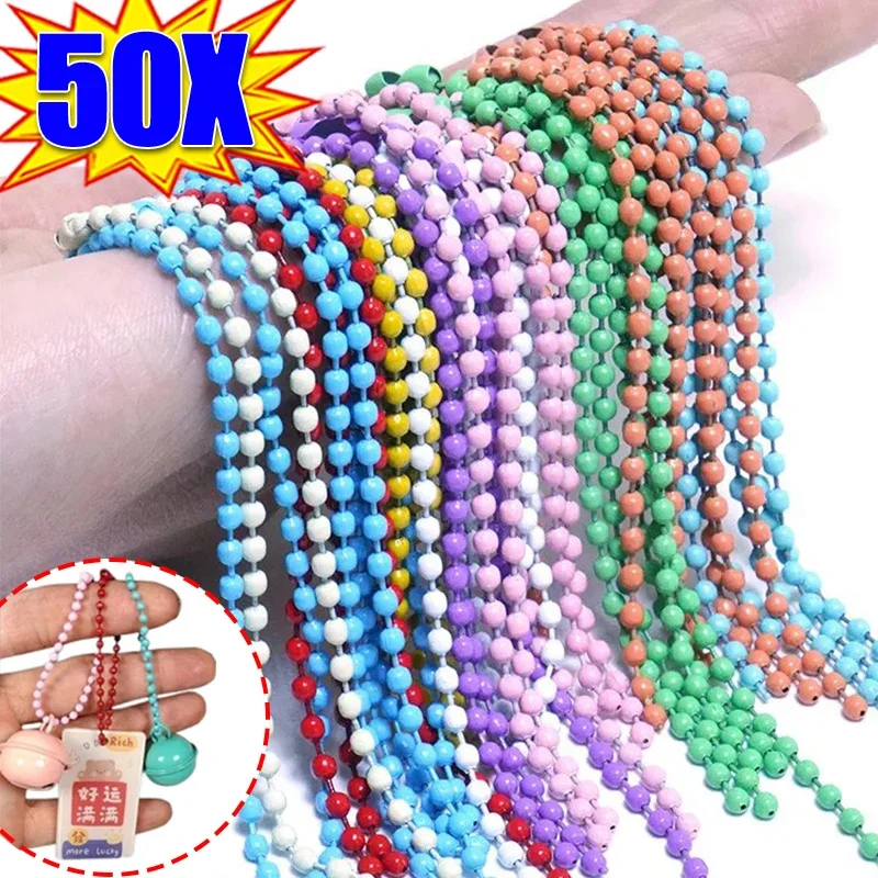 50pcs Iron Colorful Ball Bead Chain Fits KeyRing Key Chain Dolls Label Hand Tag Connector DIY Jewelry Finding Making Accessory