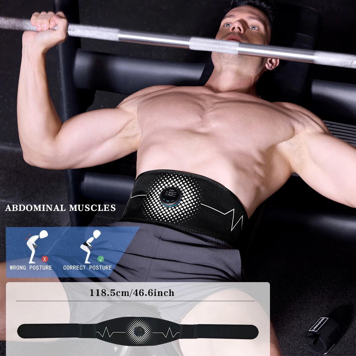 Rechargeable EMS Muscle Stimulator Belt - 6 Modes 18 Intensity Levels ABS Fitness Massage Training Belt for Muscle Relaxation And Strengthening