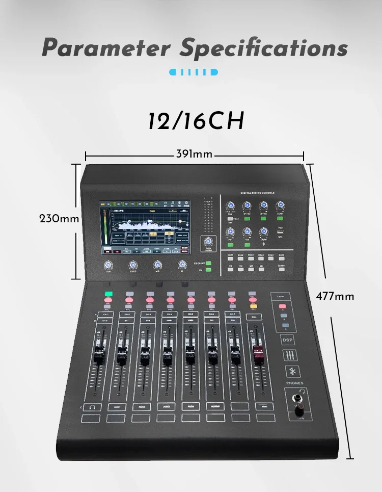 Paulkitson TF20 Digitalmixer 20-Kanal-Audiomixer Motorisierter Fader Digitale Mischkonsole DSP Bluetooth OTG Live-Streaming – Detail 14