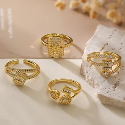 NEWBUY Delicate Gold Color Geometric Rings For Women Adjustable AAA CZ Inlay Party Jewelry