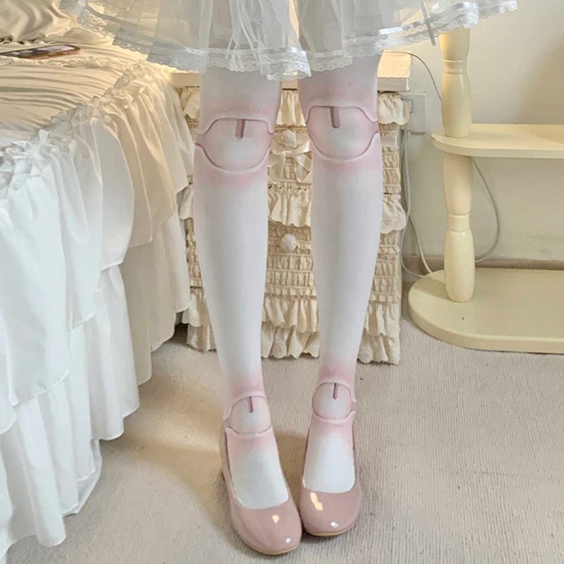 Japanese Velvet Printed Doll Lolita Socks Pantyhose Women's Beauty Socks Gothic Anime Long Tube Socks Gothic Novelty Tights Sock