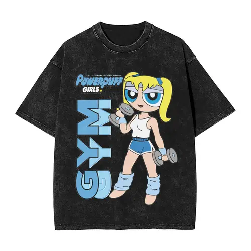 Camiseta de manga corta con gráfico de The Powerpuffs para mujer, camiseta Vintage de calle para hombre, Tops de algodón lavados, ropa informal