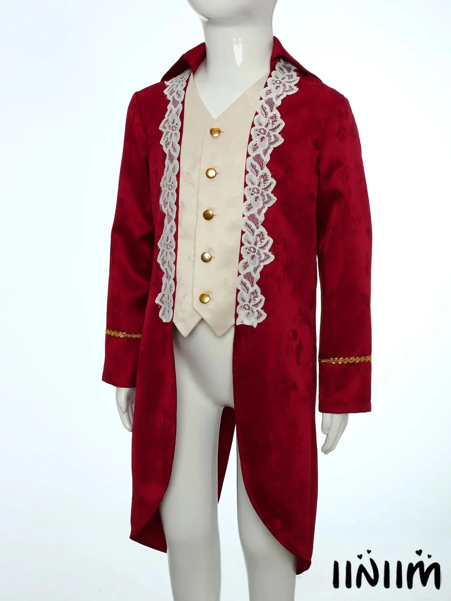 

Boys Ornate Renaissance Jacket Luxury Faux Tailcoat with Detailed Lace Embroidery Perfect for Themed Parties And Costume Events