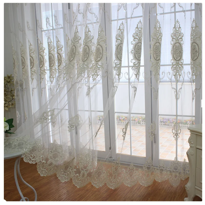 

European white tulle luxury curtains for living room bedroom blackout embroidered French princess window screen elegant sheer