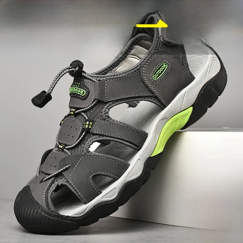 

Leather Sandals Men's Genuine Leather Breathable Outdoor Sports Casual oes Soft Bot Anti-slip Headed Beach oes Large S...