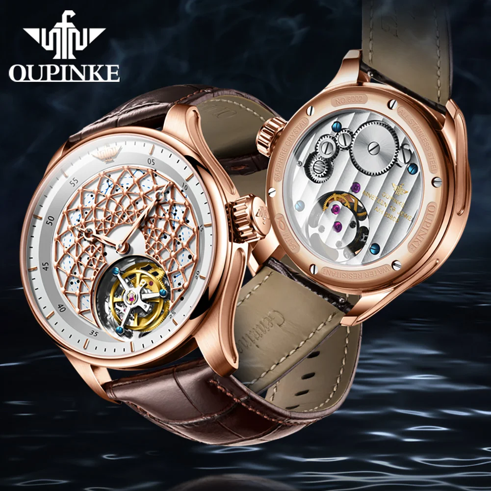OUPINKE 8002 Men's Watches Top Brand Luxury Automatic Watch for Man Tourbillon Mechanical Movement Waterproof Sapphire Luminous
