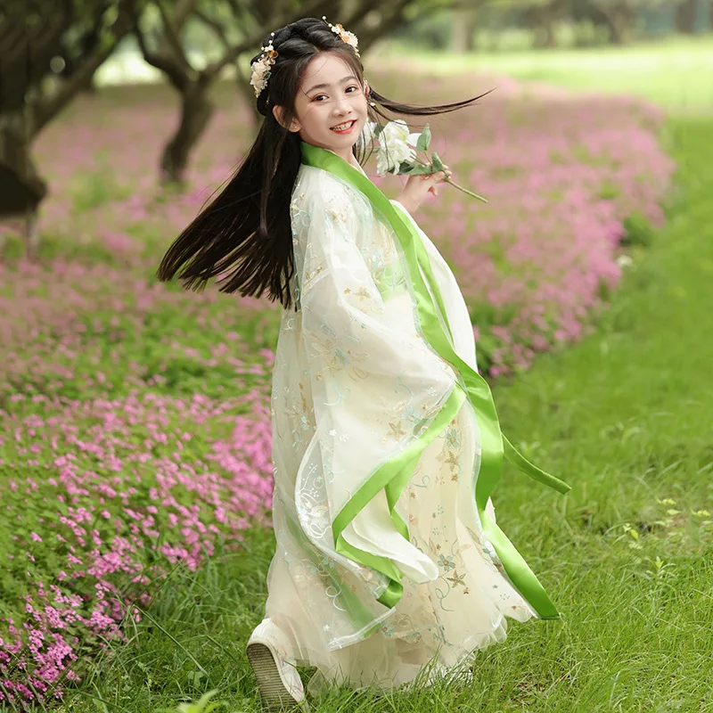 중국어 번체 Hanfu 의상 소녀 고대 드레스 동양 공주 드레스 우아함 어린이 어린이 당나라 댄스 착용