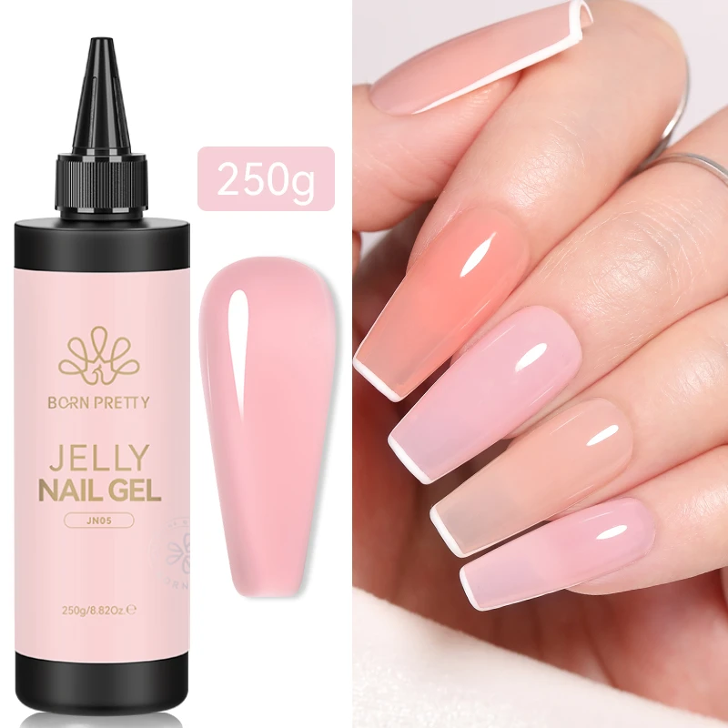 

BORN PRETTY 250g Jelly Nude Pink Gel Nail Polish Red Crystal Translucent Color Nail Art Gel Varnish Semi Permanent UV Gel Polish