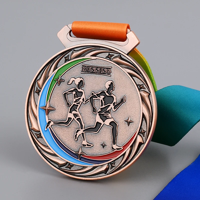 Marathon Medal Trophy Award Medals With Ribbon Running Medal Runner Gold Silver Bronze Sports Souvenir School Match Prize Gift