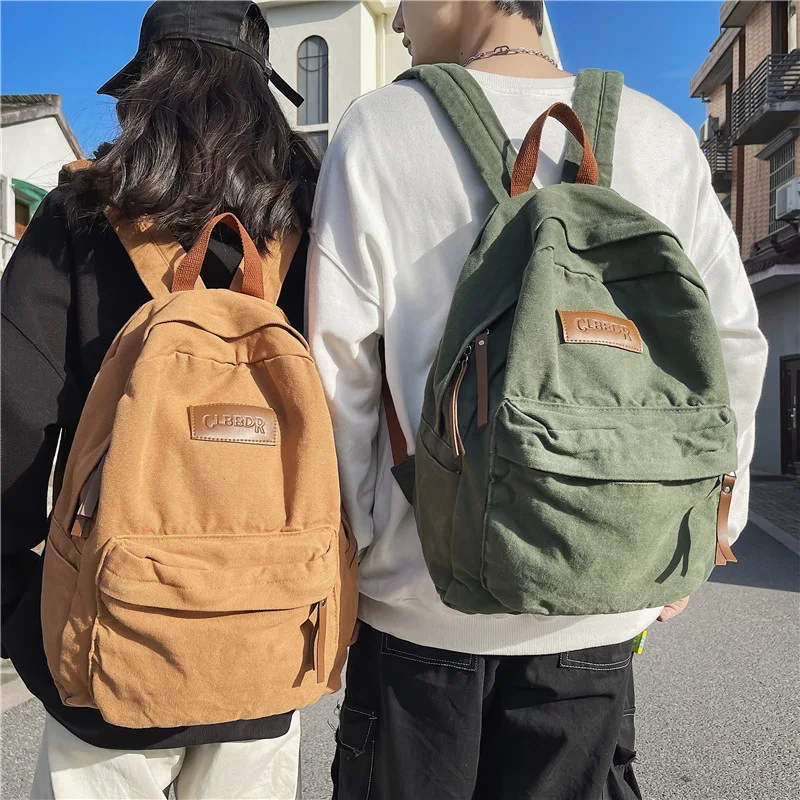 Canvas backpack, male and female college students, high school student backpack, retro large capacity travel backpack