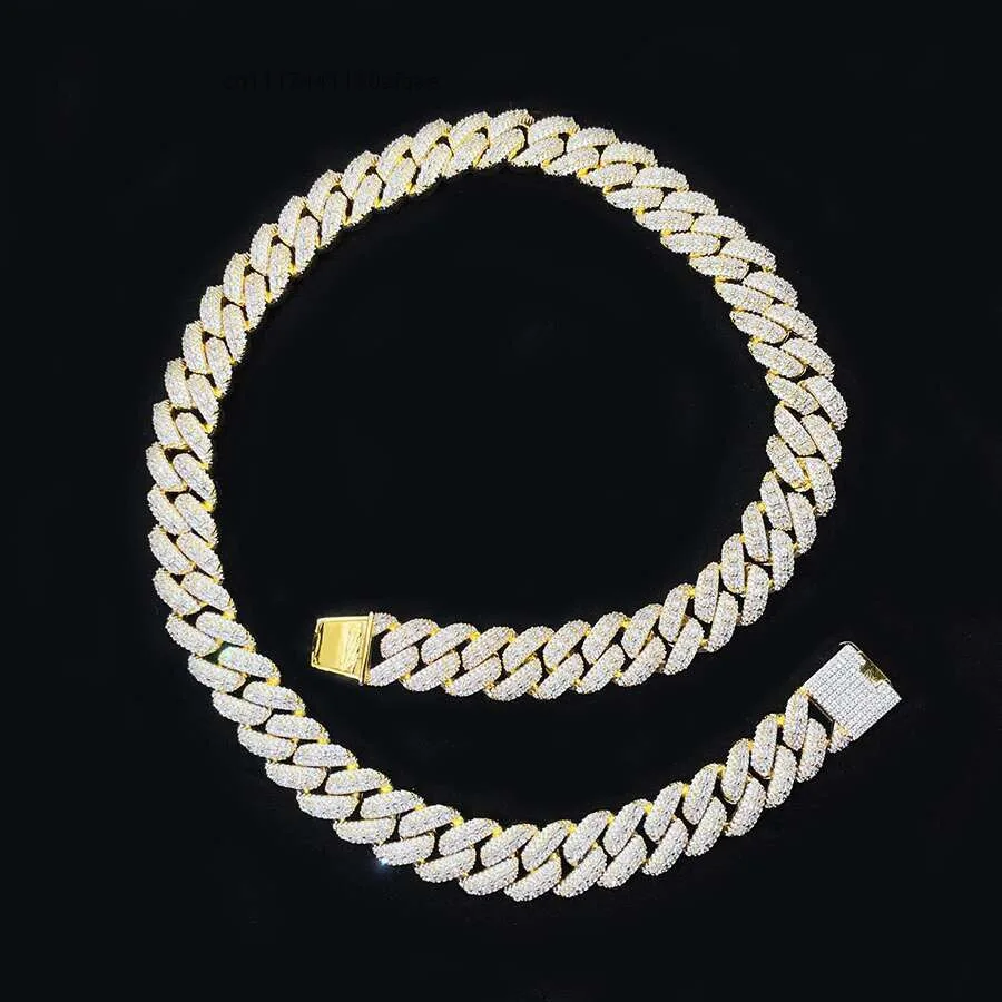 Iced Out 20 Width 925 Sterling Silver Men Chains Diamond Vvs Three Rows Moissanite Miani Cuban Link Chain.
