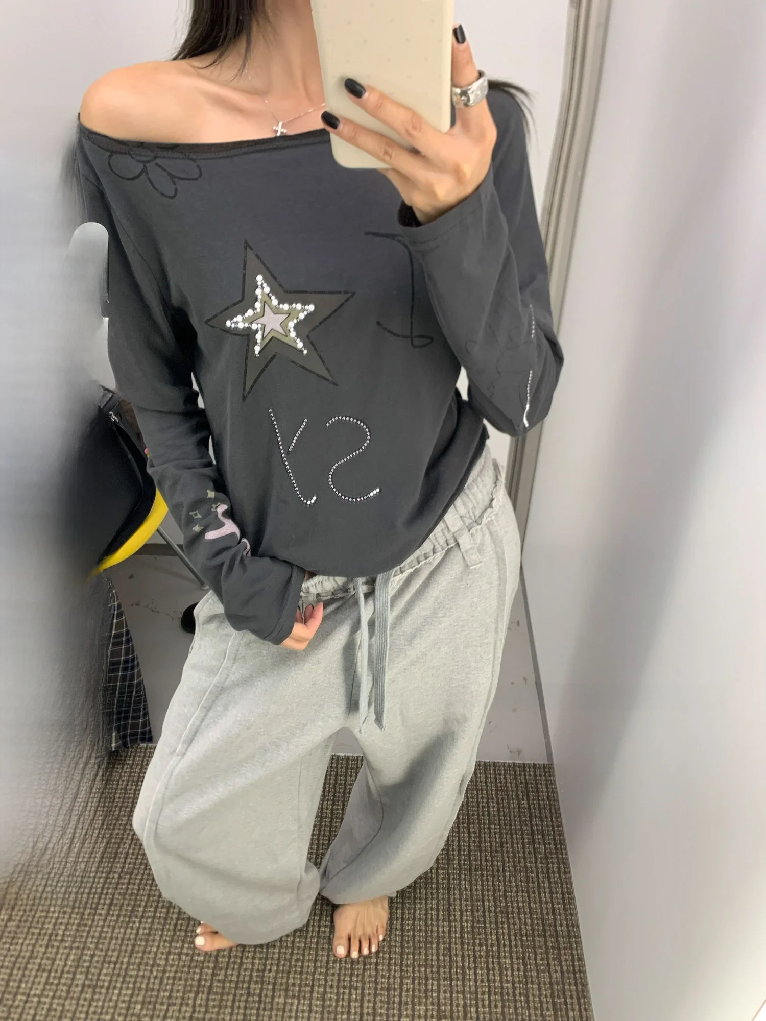 

Cus Bead Printing Diagonal oulder T2 Color Dental Retainer Large Dog Casual Sle Women's Long Sve Cotton T-irt