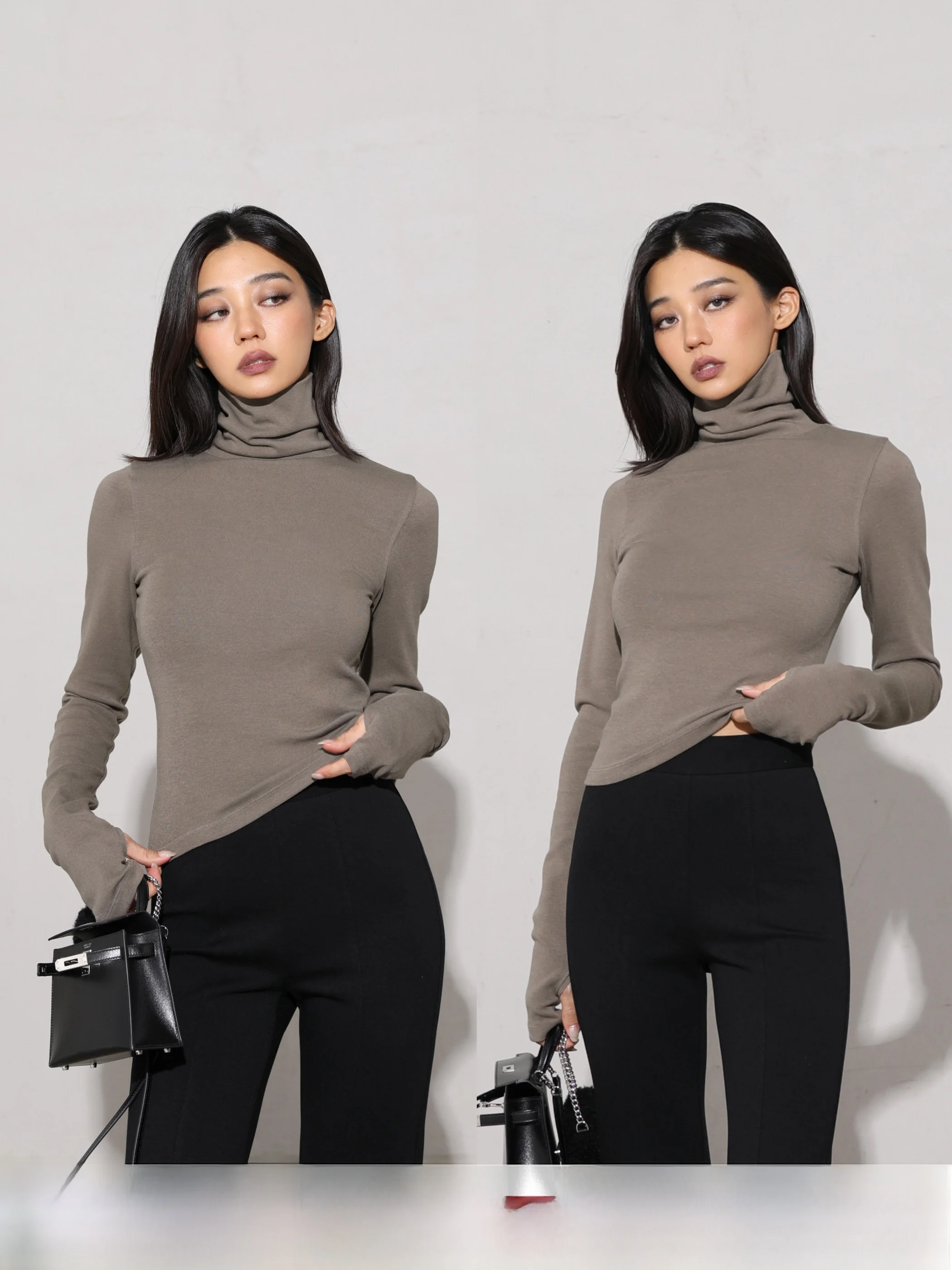 

Ele High Ne Long Sve Вязаный топ, приятный для кожи, облегающий базовый слой, осень-зима, хлопковая модальная нейлоновая смесь