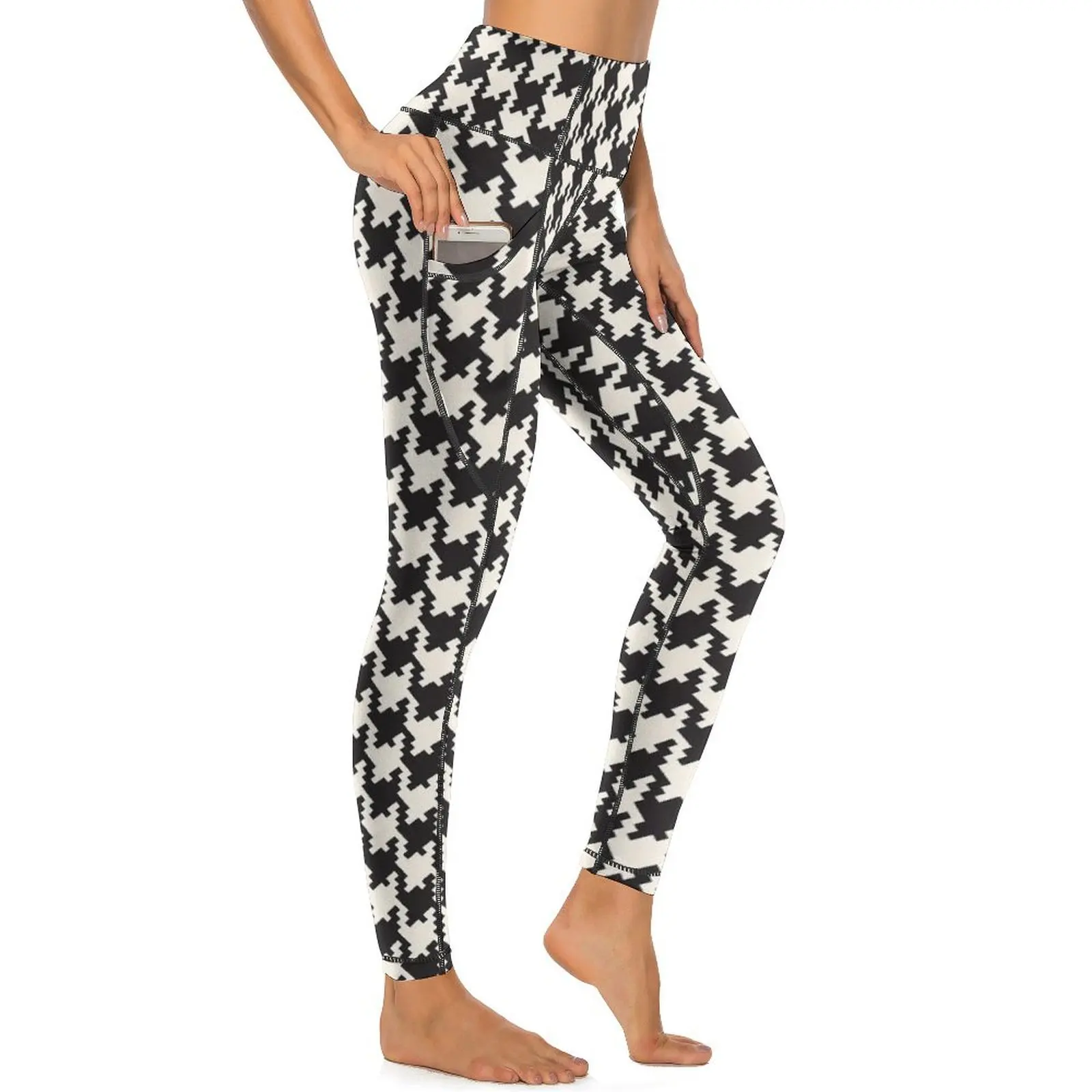 Houndstooth geruite legging zwart-wit trainen yogabroek push-up retro leggings stretch grafische sportlegging cadeau